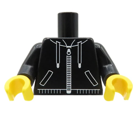 Custom LEGO Torso – schwarzer Kapuzenpullover mit Reißverschluss