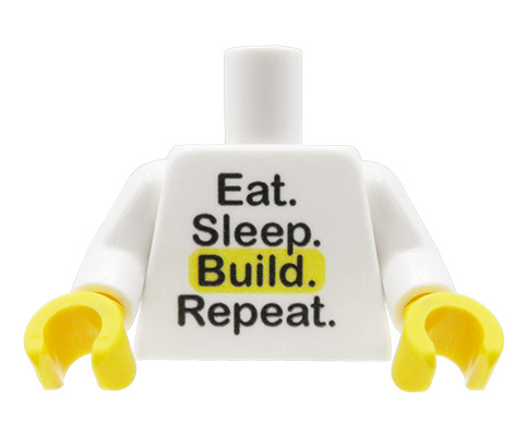Zum Produkt Minifigur-Torso (Eat Sleep Build Repeat) – Custom-Druck auf LEGO® Torso