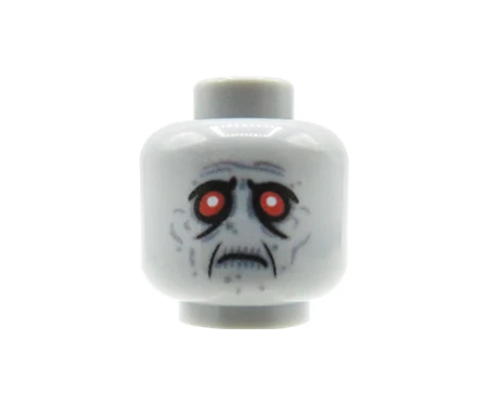 Custom LEGO Kopf – Zombie – hellgrau, düsterer Gesichtsausdruck, rote Augen