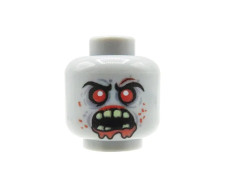 Główka LEGO custom - Zombie, wściekła mina, szeroko otwarte usta, wyszczerzone zęby, cieknąca krew