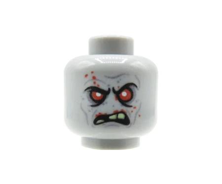 Główka LEGO custom Zombie zirytowany, wkurzony z otwartą buzią i nisko opuszczonymi brwiami, groźne spojrzenie