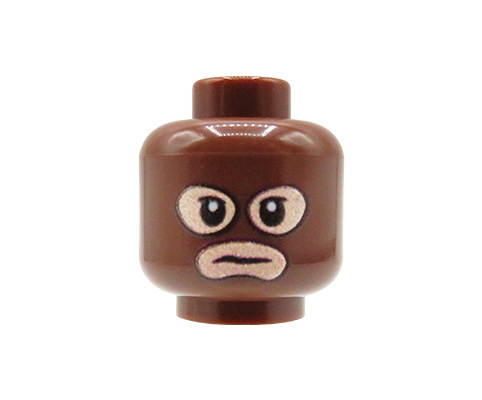 Zum Produkt Minifigur-Kopf (Braune Sturmhaube, hautfarbenes Gesicht) – Custom-Druck auf LEGO® Kopf