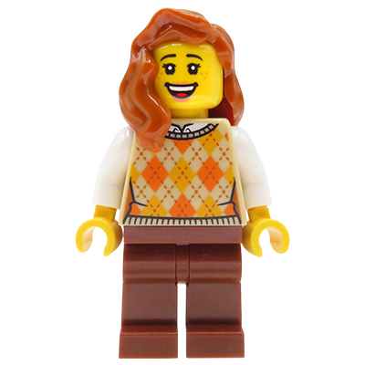 Figurka Lego City kobieta w swetrze, rude włosy