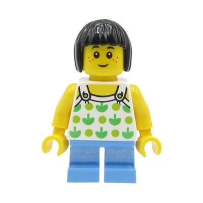 Mini figurka LEGO City dziewczynka / dziecko  w kolorowej bluzce na ramiączkach i niebieskich spodniach