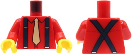 Tors figurki LEGO czerwona koszula z beżowym krawatem i czarnymi szelkami