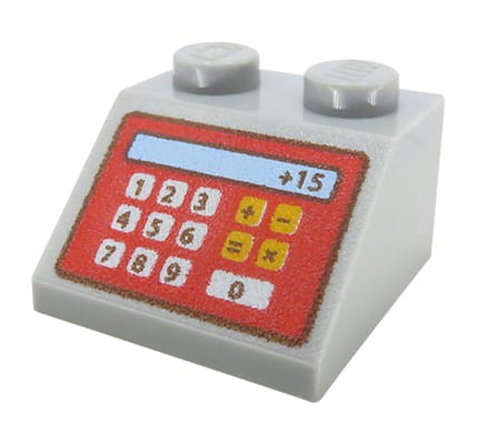 LEGO kasa - skos 2x2 w kolorze jasnym szarym z nadrukiem