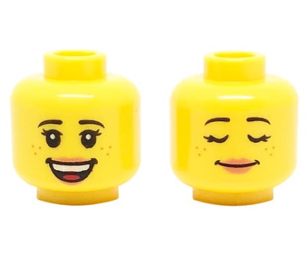 LEGO głowa / główka figurki - kobieta, dwustronna, żółta