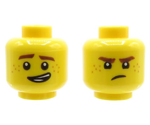 Zum Produkt Kopf einer LEGO Minifigur – Mann, doppelseitig, Sommersprossen