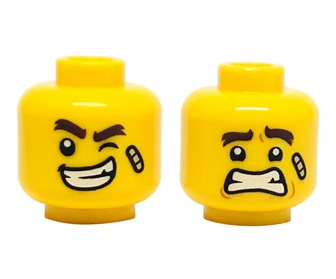 Zum Produkt Kopf einer LEGO Minifigur – Mann, Verband, doppelseitig
