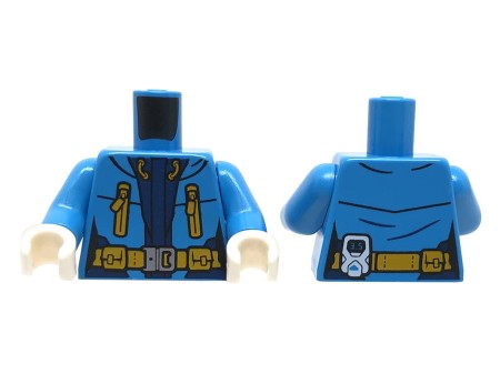 Tors figurki LEGO kurtka w kolorze dark azure z jasnopomarańczowymi zamkami i paskiem.