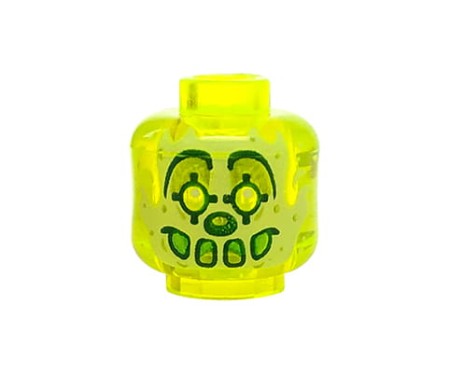 Głowa figurki LEGO duch / kosmita w kolorze przezroczystym neonowym zielonym, klaun.