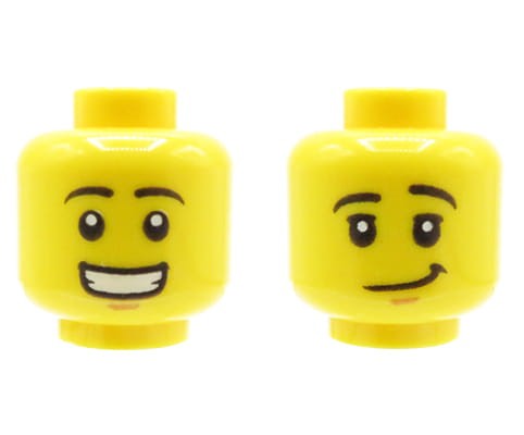 Zum Produkt Kopf einer LEGO Minifigur – Mann, doppelseitig, Lächeln