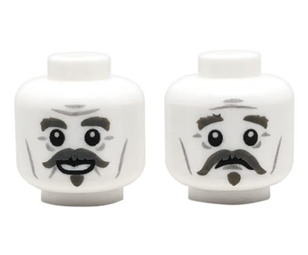 Głowa figurki LEGO Prawie Bezgłowy Nick (seria Harry Potter) w kolorze białym, dwustronna, uśmiech / smutek.