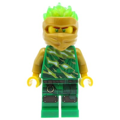 Minifigurka LEGO Ninjago Spinjitzu - ninja Lloyd FS w zielono - złotym kombinezonie i złotej masce z płomieniami