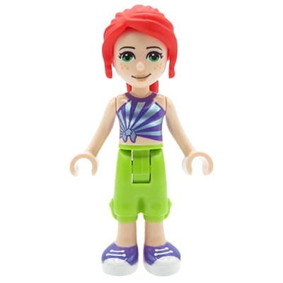 Figurka LEGO Friends Mia - czerwone włosy, limonkowe spodnie, top w paski
