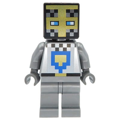 Minifigurka LEGO Minecraft Rycerz / Knight  - srebrna zbroja z nadrukiem na torsie