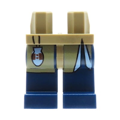 Nogi / spodnie figurki LEGO dwukolorowe - ciemne niebieskie / piaskowe z sakwą