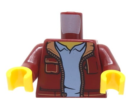 Tors figurki LEGO ciemnoczerwona kurtka na zamek i jasnoniebieska koszulka z kołnierzykiem