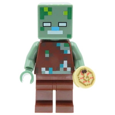Mini figurka LEGO Minecraft Zombie / Utopiec / Topielec w brązowym stroju z amonitem