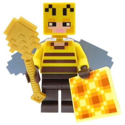 Mini figurka LEGO Minecraft Pszczelarz / Pszczelarka / Beekeeper ze złotą łopatą i plastrem miodu