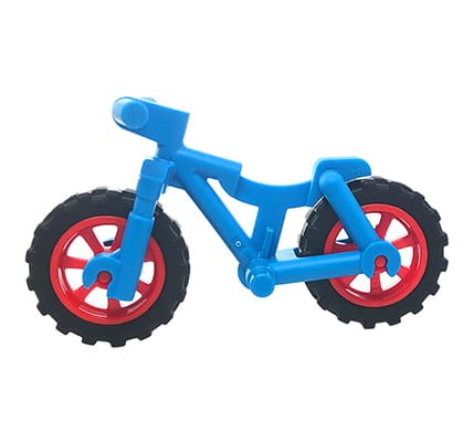 LEGO rower górski w kolorze niebieskim (dark azure) z czerwonymi kołami