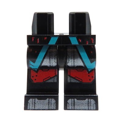 Nogi / spodnie figurki LEGO czarne z nadrukiem, nakolannikami, zbroją.