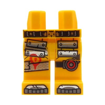 Nogi / spodnie figurki LEGO jasne pomarańczowe ze srebrnym nadrukiem, paskiem.