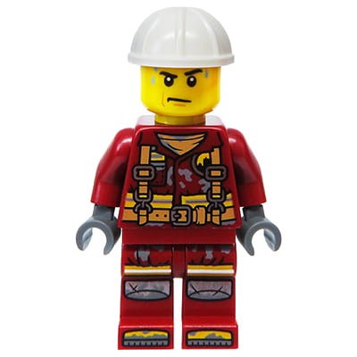 LEGO City Minifigure - Construction worker in dark red uniform Mini figurka LEGO - pracownik budowy / robotnik / budowlaniec w ciemnoczerwonym uniformie.