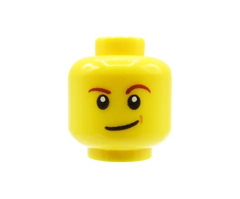 Zum Produkt Kopf einer LEGO Minifigur – Mann, schiefes Lächeln