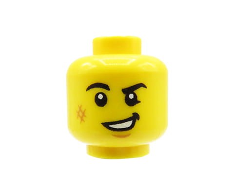 Accéder au produit Tête de figurine LEGO - homme, sourire en coin, éraflure sur la joue