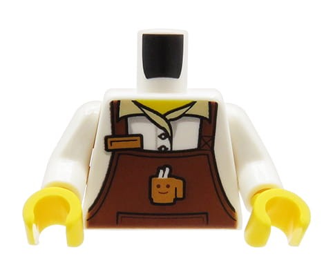 Accéder au produit Torse de figurine LEGO - serveur / barista, tablier marron avec tasse