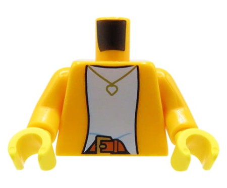 LEGO tors figurki - pomarańczowy rozpięty sweterek, złoty naszyjnik, pasek