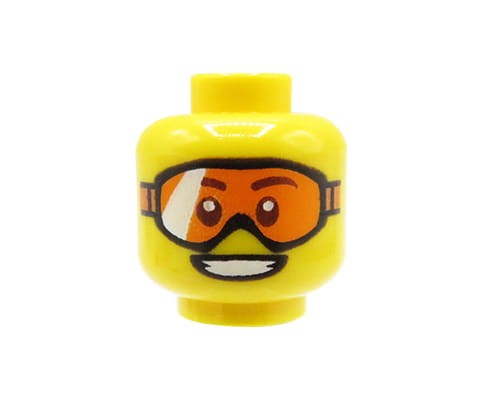 Przejdź do produktu LEGO głowa / główka figurki - pomarańczowe gogle, uśmiech