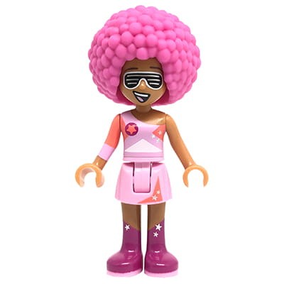 Mini figurka LEGO Movie / Przygoda Melody w jasnoróżowej sukience na jedno ramię, różowe afro, ciemna karnacja