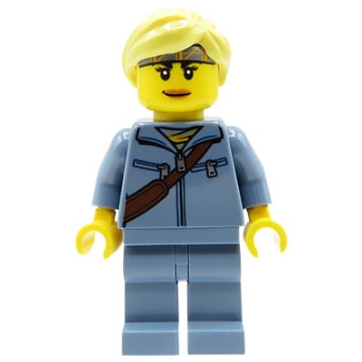 LEGO City - figurka Kobieta - dres, blond włosy upięte w kucyk, opaska na czole, torba nerka na plecach