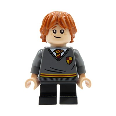 LEGO Harry Potter - figurka Ron Weasley w szarym swetrze w serek, czarne krótkie nóżki