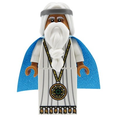Lego Movie / Przygoda - figurka czarodziej Vitruvius - biała szata, niebieska peleryna, białe długie włosy i broda