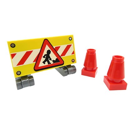 Oznakowanie placu budowy: barierka ochronna + pachołki - z części LEGO