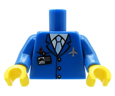 Zum Produkt Torso einer LEGO Minifigur – Flugzeugkapitän / blaue Jacke, Krawatte, Ausweis