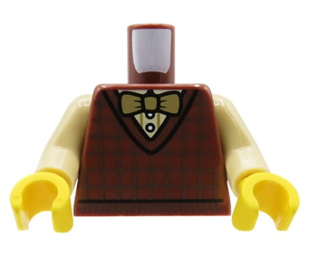LEGO tors figurki - brązowy sweter pulower, beżowa koszula, muszka