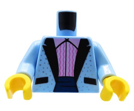 LEGO tors figurki - elegancka, niebieska, męska marynarka / smoking / frak, różowa koszula, szeroki granatowy pas