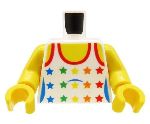 Zum Produkt Torso einer LEGO Minifigur – weißes Oberteil mit Regenbogensternen
