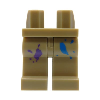 Nogi / nóżki figurki LEGO malarz - ciemne beżowe spodnie z kolorowymi plamami farby