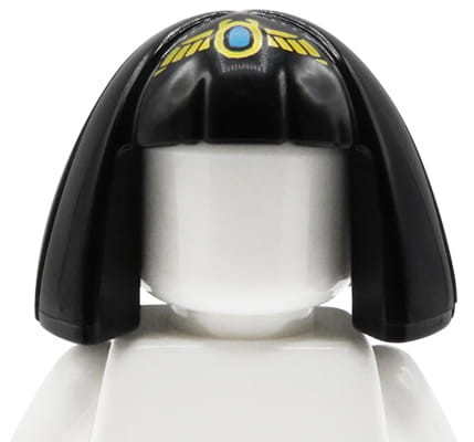 LEGO włosy figurki - damskie, w stylu egipskiej królowej / Kleopatry, czarne, półdługie, ze złotą opaską