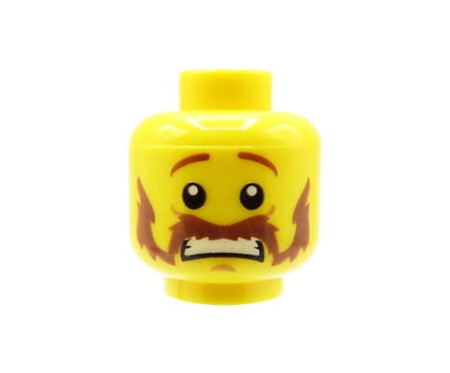 LEGO głowa / główka figurki - męska, wąsy i bokobrody, przerażona mina