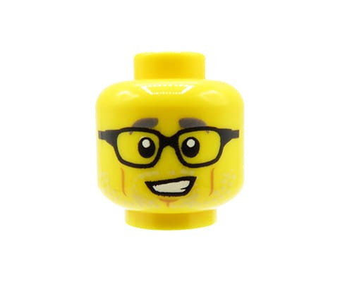 Zum Produkt Kopf einer LEGO Minifigur – Mann, Lächeln, Brille