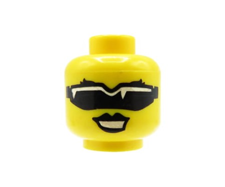 LEGO głowa / główka figurki - damska, okulary przeciwsłoneczne czarne, czarne usta