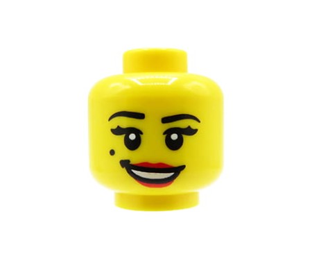 LEGO głowa / główka figurki - damska, szeroki uśmiech, czerwone usta, pieprzyk