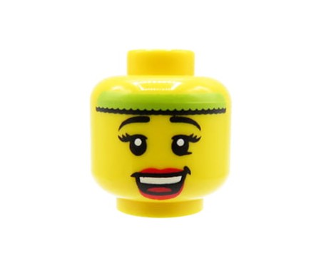 LEGO głowa / główka figurki - damska, opaska na czole, szeroki uśmiech, długie rzęsy