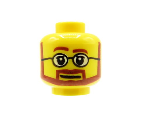 Zum Produkt Kopf einer LEGO Minifigur – männlich, Brille, brauner Bart